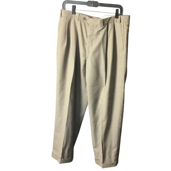 Kasper Men's Khaki Tan Wool Suit Jacket & Pants 2-Piece Set 46L Pure Virgin Wool - Picture 8 of 16